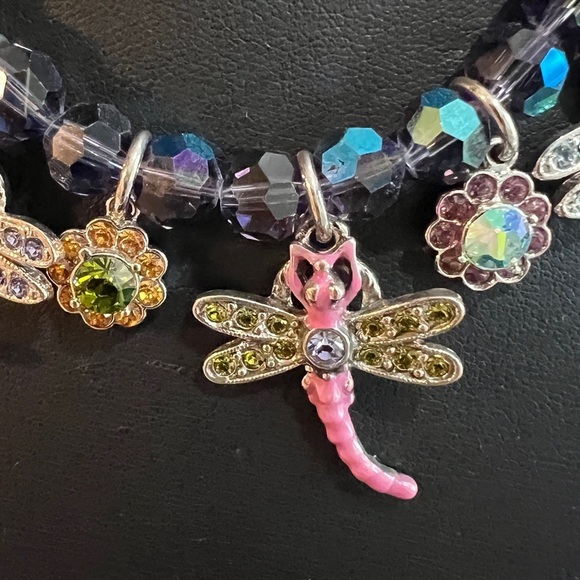 KIRKS FOLLY DRAGONFLY FACETED BEADED CHARM STATEMENT NECKLACE - Picture 5 of 13